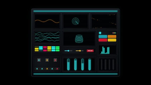 sci-fi digital dashboard interface with various HUD elements