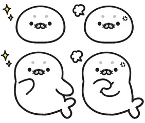 怒っている、やる気のある表情のアザラシのイラストセット © とりあいす