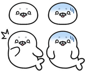ビックリ、ショック、驚いている表情のアザラシのイラストセット © とりあいす