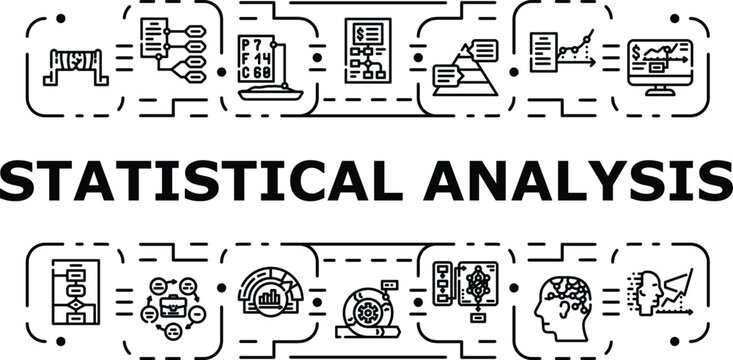 Statistical analysis banner infographic. Parameter inference, residuals estimator, dataset trends icon vector illustration
