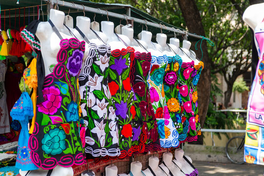 Colorful Floral Embroidered Aprons at a Mexican Street Craft Market