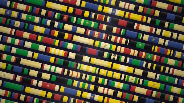 Military service ribbon rack background, colorful tactical medal bars pattern, army honors award decoration texture, veteran memorial display