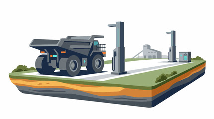Large Mining Dump Truck on a CrossSectional Industrial Site with Fueling Stations. © islakhudin