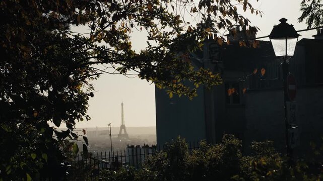 Romantic view of eiffel tower from montmartre in autumn