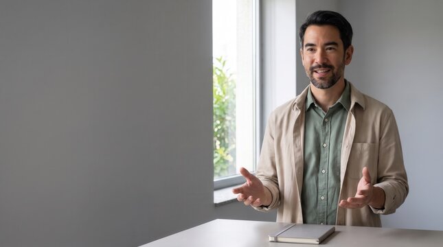 Water management consultant explaining a plan at a desk