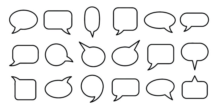Set of minimalist speech bubbles vector outline icons for communication and chat design elements