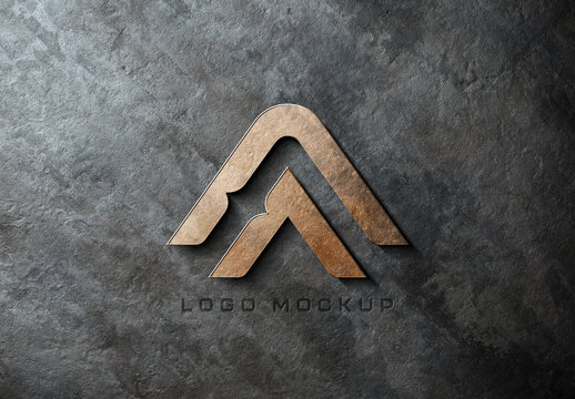 Bronze Logo Mockup On Eroded Metal Texture