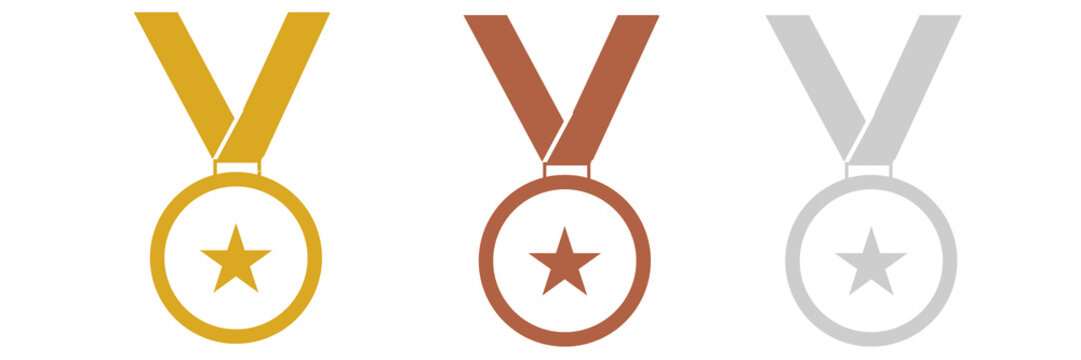 Set of medal award icons, gold, silver, Bronze, winning medl, win, victory , success, medal, first, 
