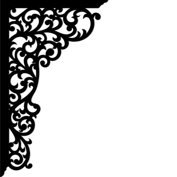 Black ornamental corner scroll design element