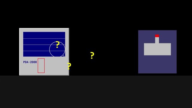 Vintage PDA Interface Search Animation with Magnifying Glass Icon Locating an Item in a Pocket Folder Graphic Design