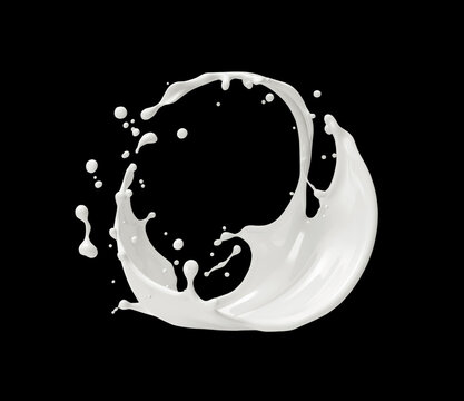 Swirling in a circular motion milky or cosmetic splashes isolated on black background close-up. Generative AI