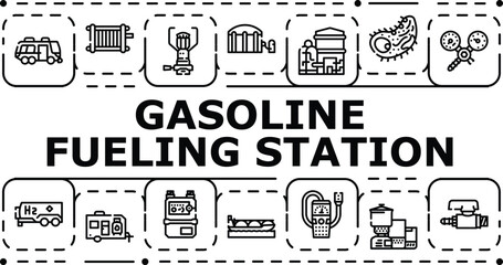 Gasoline fueling station banner infographic. Pump nozzle, meter forecourt, hose convenience icon vector illustration © sevector