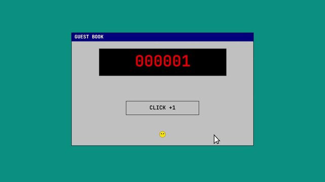Vintage Guest Book Counter Animation with Mouse Click and Sad Emoji Reaction