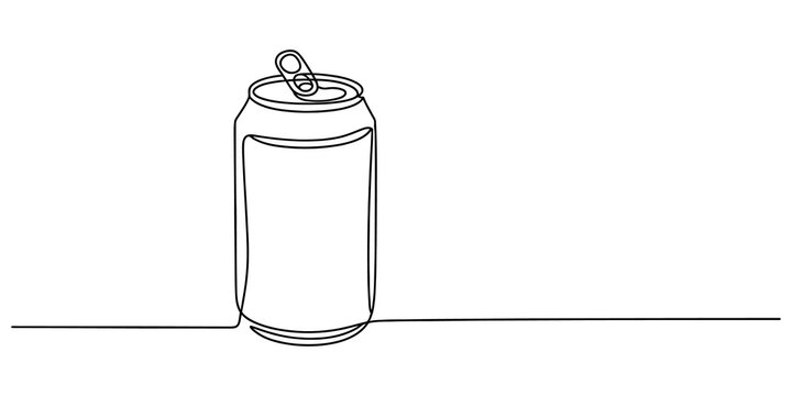 Continuous single line drawing of a soda can drink container for beverage consumption isolated on a simple white background isolated on transparent background, illustration