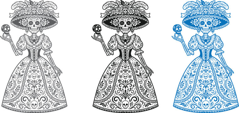 La catrina skeleton lady in elegant dress for day of the dead celebration
