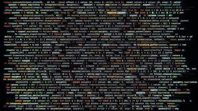 Multicolored code background with distortion in a seamless loop