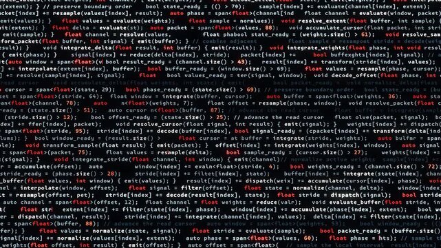 Red highlighted code on a dark background in a seamless loop