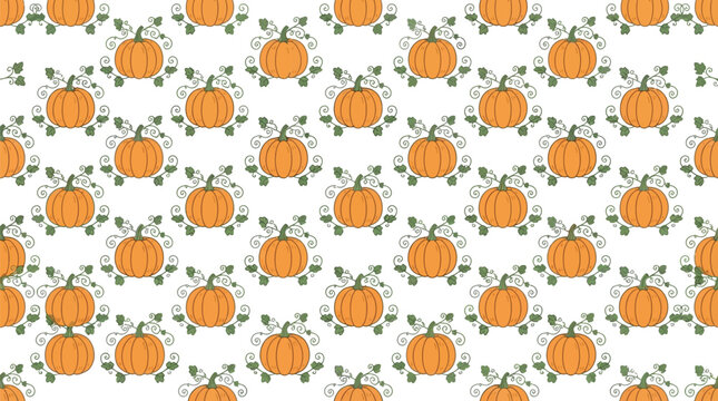 Seamless pattern with cute orange pumpkins for autumn harvest and thanksgiving holiday celebration