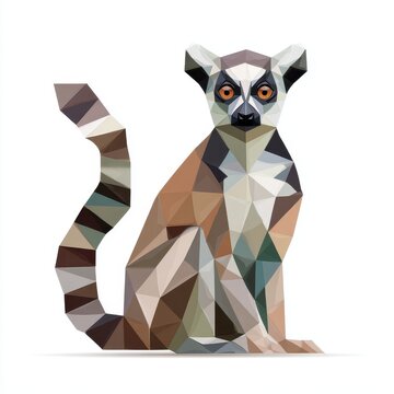 Low Poly Geometric Ring Tailed Lemur Illustration On White Background
