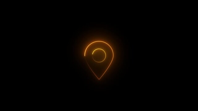 Neon location sign icon animation glowing blue color journey map travel direction tracking position search address place sign symbol.