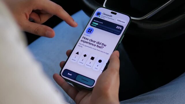 Customer completes a mobile experience survey, rating ease of use and interface clarity as businesses increasingly rely on real-time feedback to improve digital services.