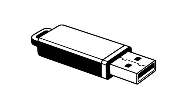 Modern portable USB flash drive memory stick outline vector icon isolated on plain clean white background