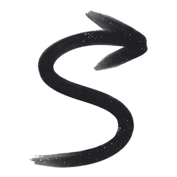 Wavy s shape directional arrow indicator rendered in grungy black ink pen style for streetwear apparel graphics and creative branding projects