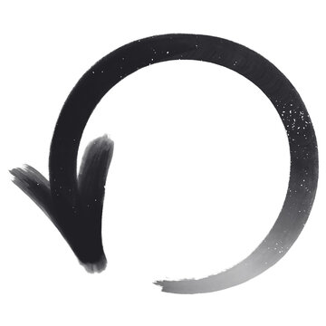 Bold black ink circular loop pointer sign drawn in expressive marker technique for contemporary streetwear design elements and modern layouts