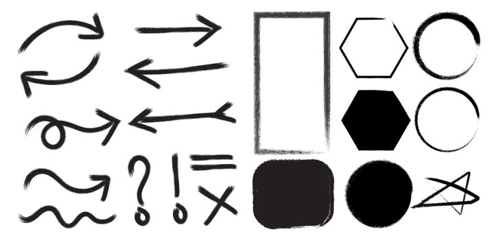 Hand drawn sketchy arrows shapes and symbols collection