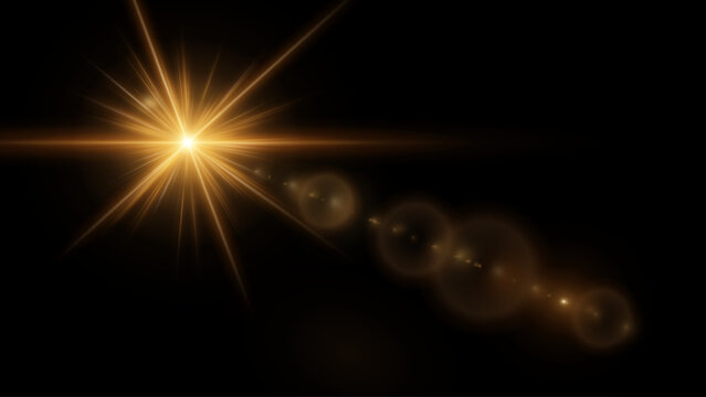 Golden Lens Flare With Diagonal Circular Reflections