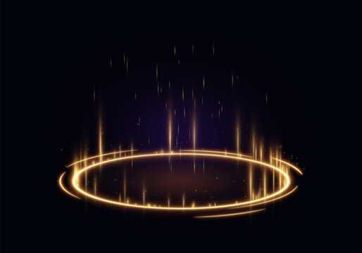 Golden Elliptical Energy Ring With Rising Light Streaks