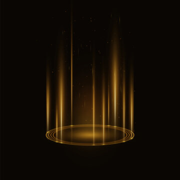 Golden Light Columns Above a Glowing Circular Platform