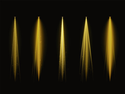 Golden Spotlight Beam Collection on Black Background