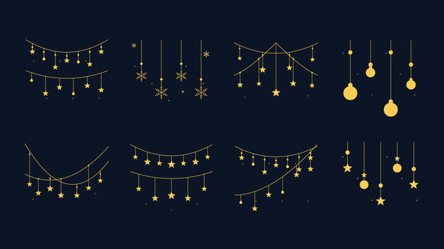 Golden Christmas Garland and Hanging Ornament Collection