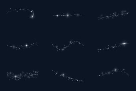 Silver Sparkle Trail Collection on Dark Blue Background