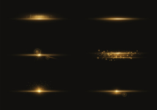 Golden Horizontal Lens Flare and Glitter Light Collection