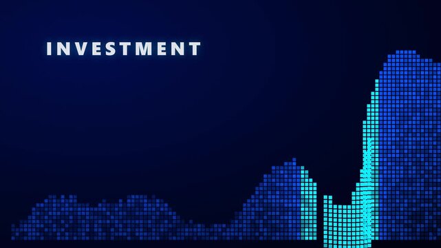 Investment chart animation rising blue bar graph with text