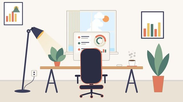 Modern office interior white blue animation with smooth flowing motion in a seamless loop footage