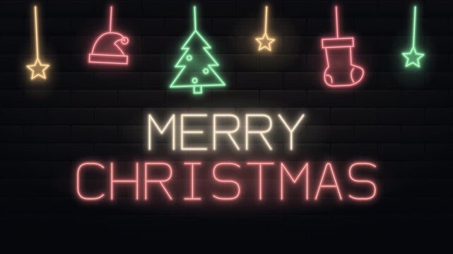 Merry Neon Christmas Festive Brick Greeting Motion Graphic