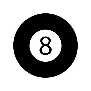 Black magic 8 ball billiard icon vector illustration isolated on white background. Minimalist black and white pool ball design element for sports graphics, games, logo, or UI design.