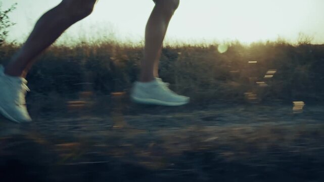 Runner Moving Fast Along Dirt Trail During Outdoor Cardio Workout