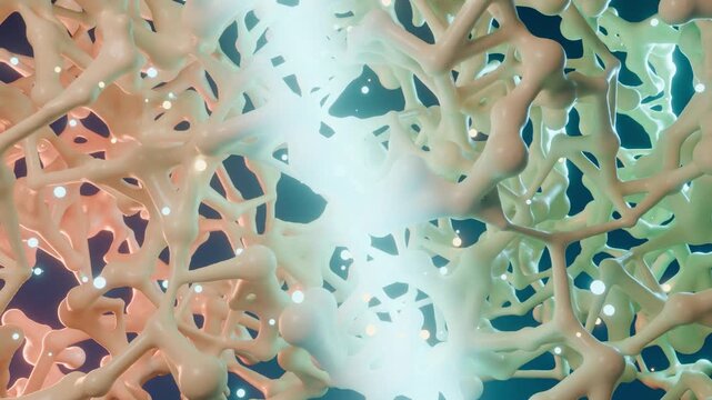 Bone trabecular calcium loop spongy osteoporosis skeleton density structure macro porous beige bone with teal glow ideal for orthopedic clinics supplement ads and osteoporosis awareness