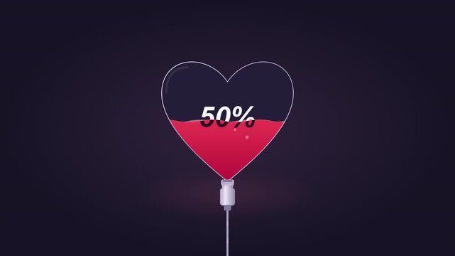 Heart container fills with red liquid and bubbles with USB plug