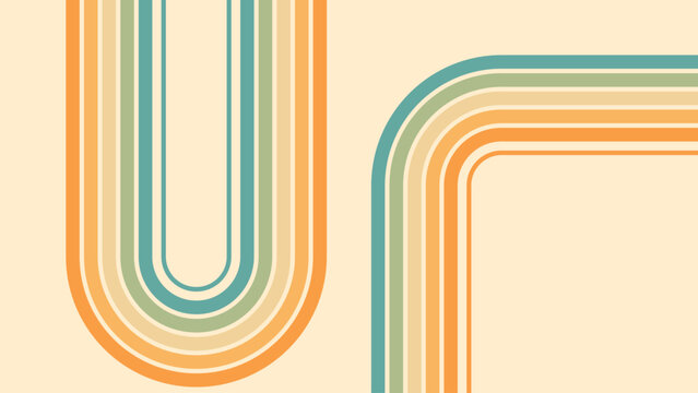 Abstract background of rainbow groovy Wavy Line design in 1970s Hippie Retro style. Vector pattern ready to use for cloth, textile, wrap and other.