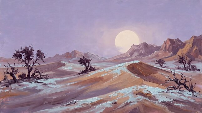 Serene Desert Landscape Featuring Rolling Sand Dunes Under A Pale Morning Sun Painting
