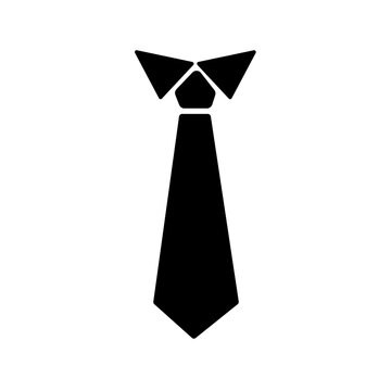 Black necktie icon with collar, formal businesswear silhouette pictogram isolated on white background