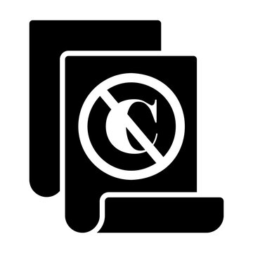 Public Domain Icon Representing No Copyright on Document Sheets, Black and White Vector Glyph for Intellectual Property, Free License and Creative Commons Zero Concept for Legal Use and Web Design