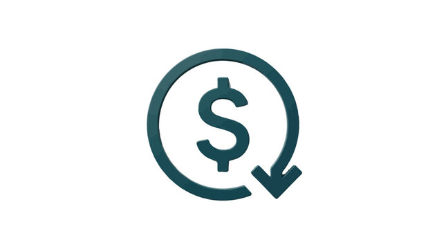 Minimalist teal dollar currency sign inside circular arrow symbol indicating financial cost reduction concept