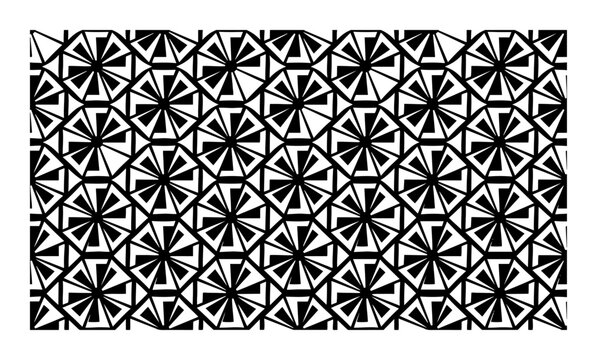 Angular pinwheel rosettes in a geometric mosaic pattern