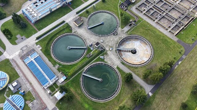 Circular clarifier tanks in industrial water facility